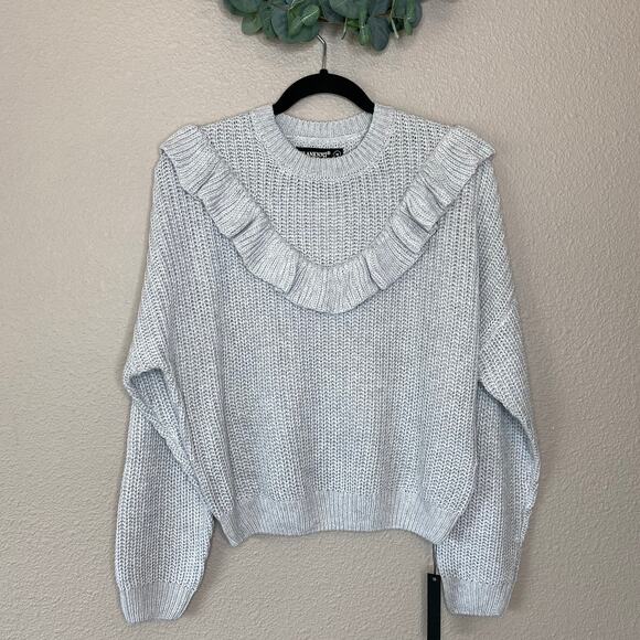 BlankNYC Ruffle Yoke Crew Neck Long Sleeve Pullover Womens Sweater Medium - Picture 1 of 7